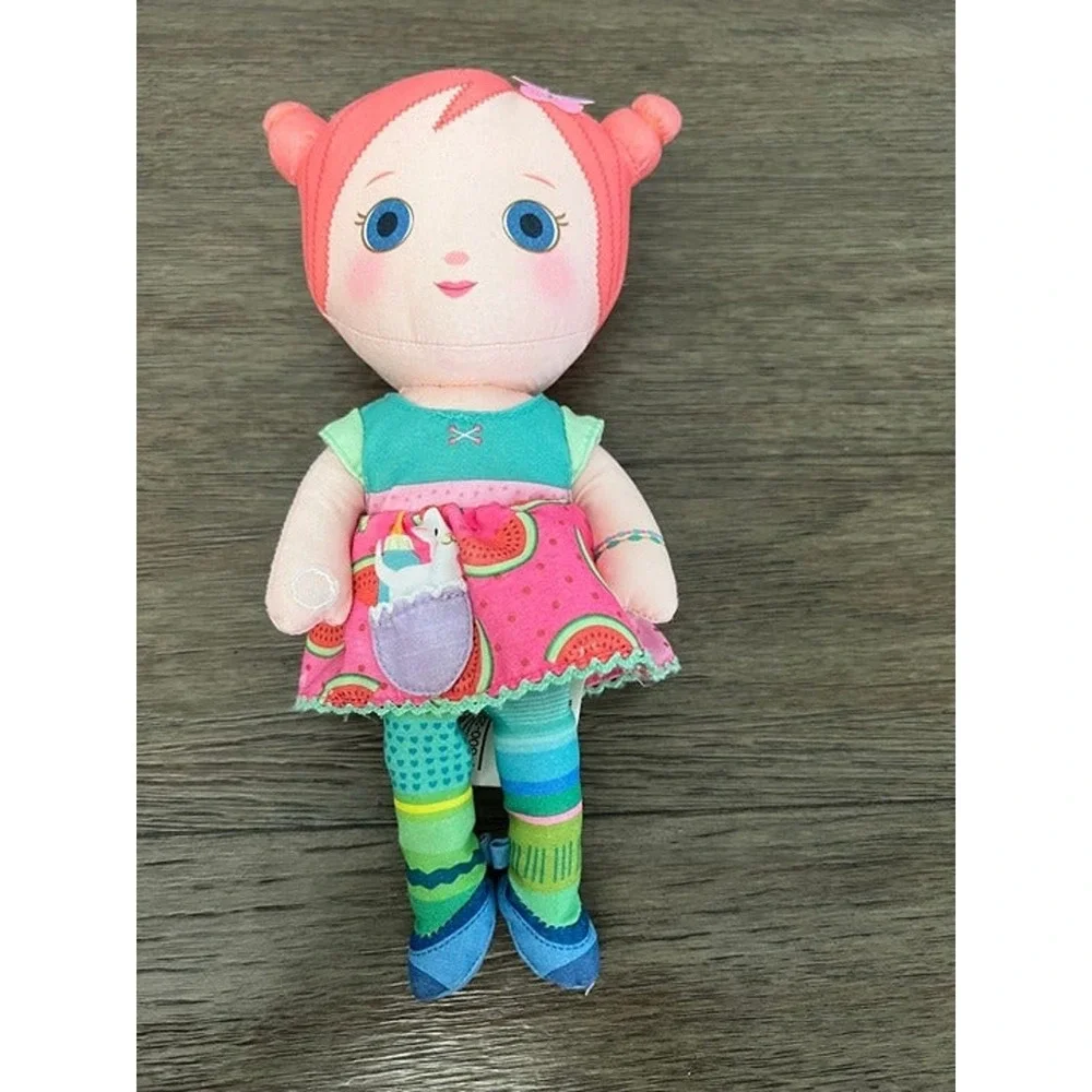 Oribel VertiPlay Plush Doll Pink Hair Watermelon Dress Soft Toy Unicorn Pocket